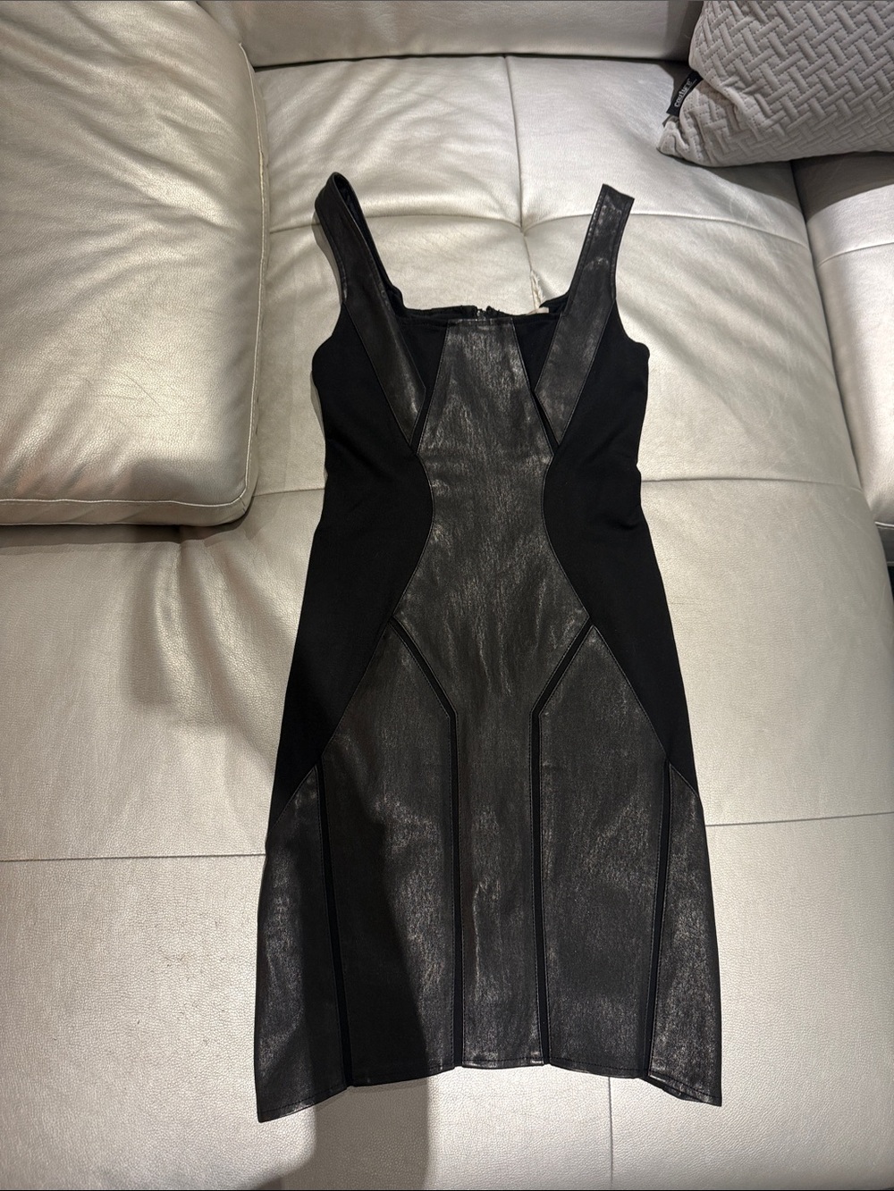 Helmut Lang Black Leather-Panel Mini Dress